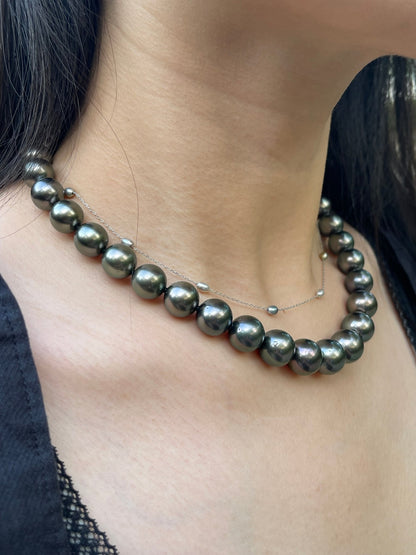 Top Class 11 - 13.3mm Tahitian Pearl Strand Necklace with Aurora Peacock Certificate by PSL - KOKOPEARLJEWELRY - 4