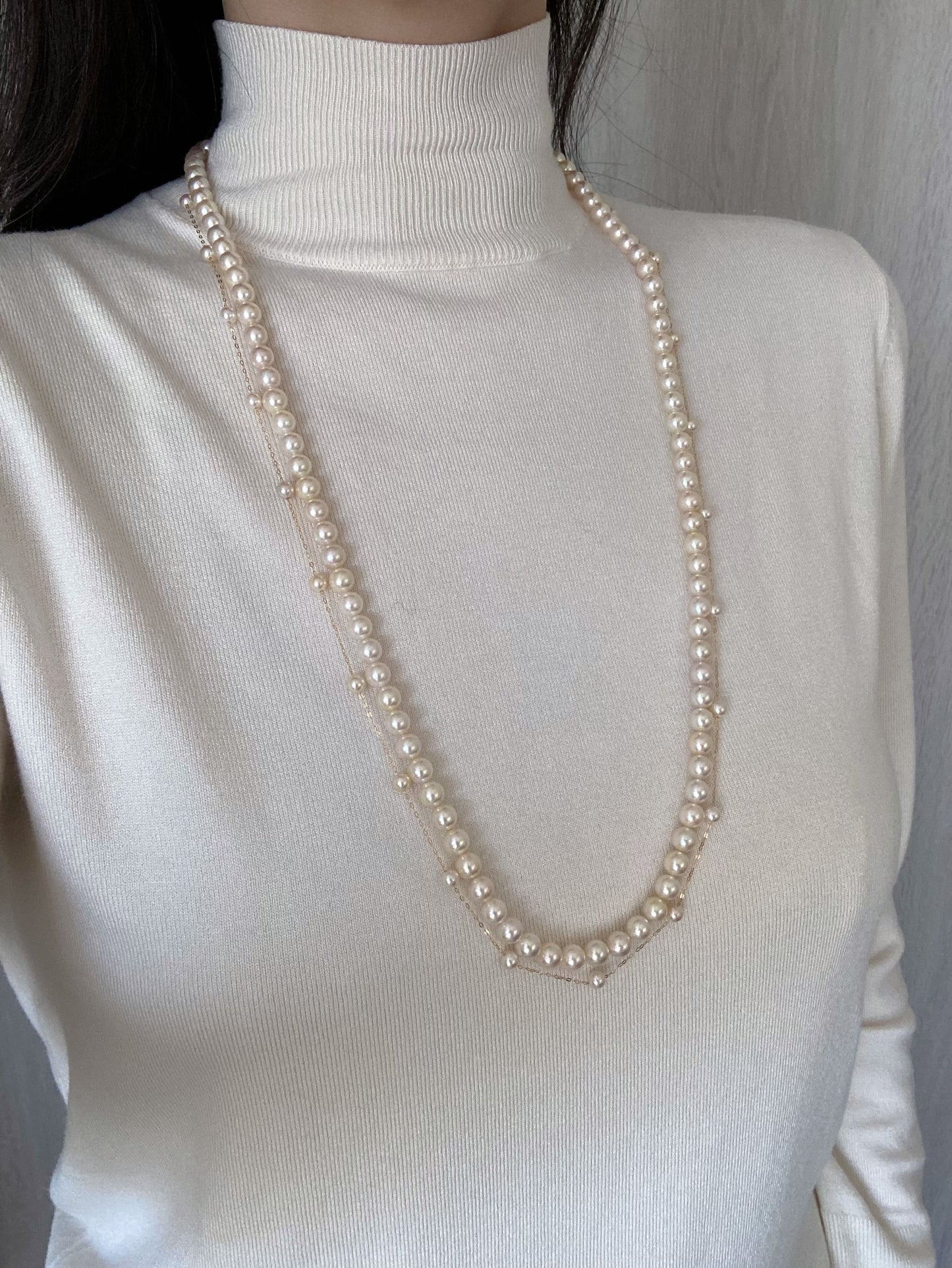 エクストラロング80cm クリームゴールドのアコヤパール連ネックレス - KOKOPEARLJEWELRY - 3