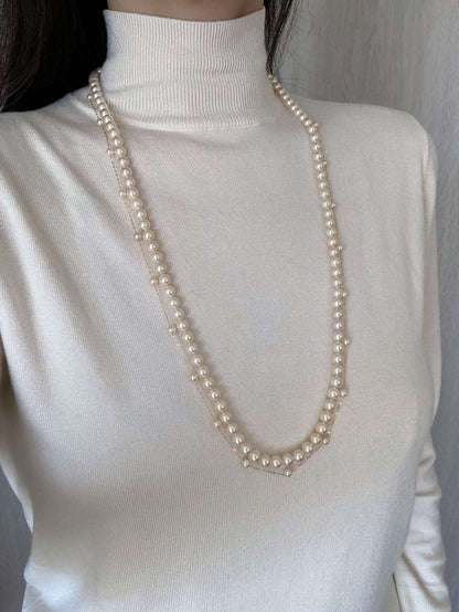 Extra Long 80cm Cream Golden Akoya Pearl Strand Necklace