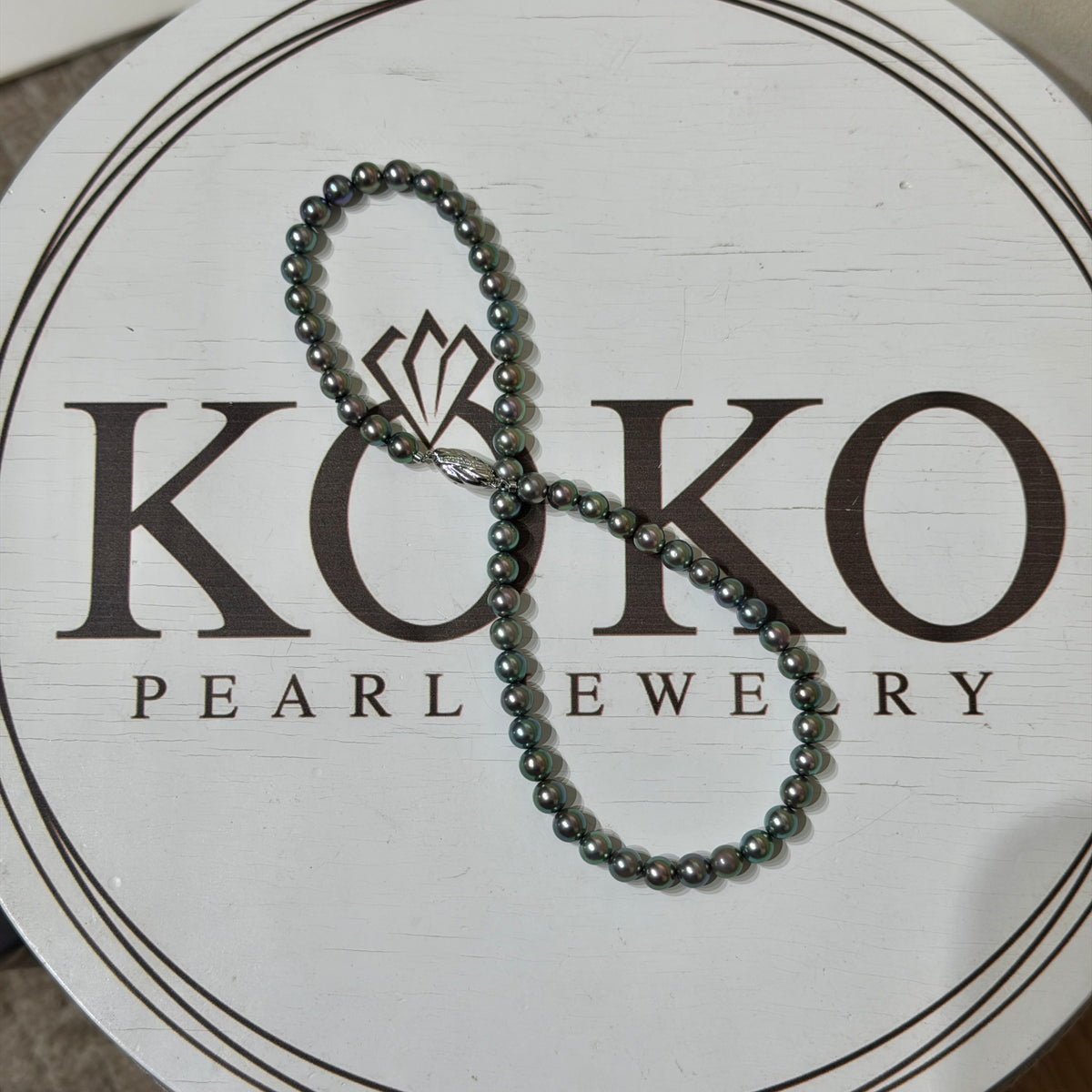 Peacock Green 7mm Japanese Akoya Pearl Beaded Necklace