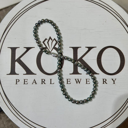 Peacock Green 7mm Japanese Akoya Pearl Beaded Necklace