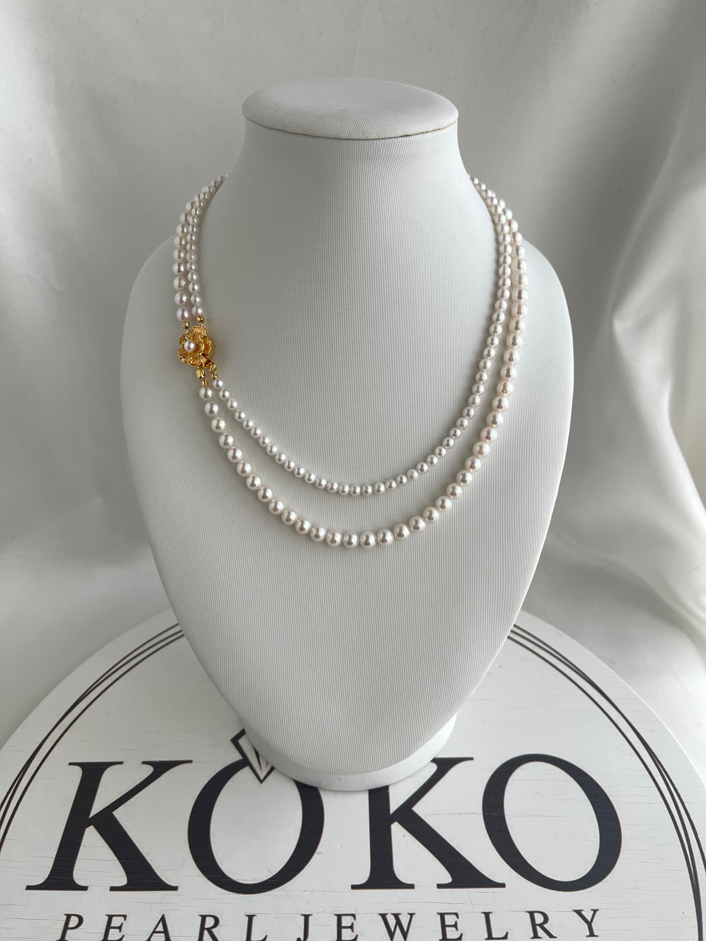 4.0+5.5mm Akoya Pearl Double Layered Strand Beaded Necklace
