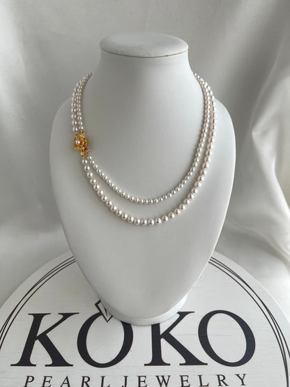 4+5.5mm Akoya Pearl Double Layered Strand Beaded Necklace