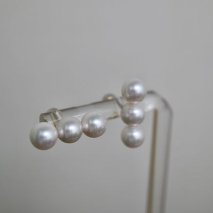 7mm Triple Akoya Pearl Bar Stud Earrings