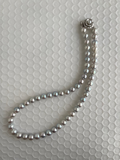 7.5mm Natural Silver Blue Akoya Pearl Strand Necklace