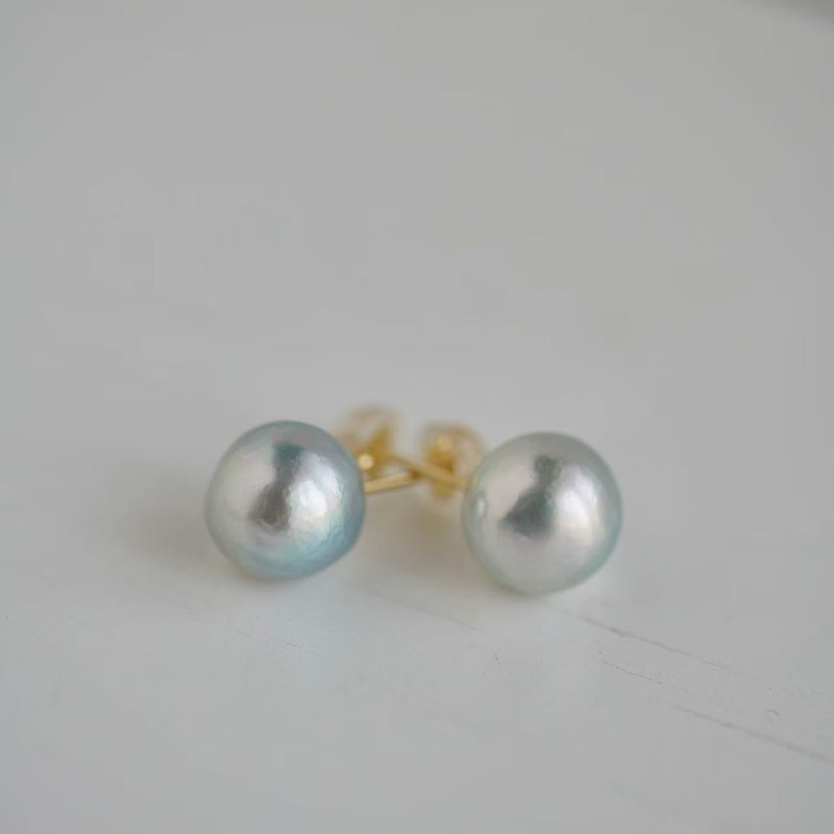 Pierced/Clip-On Type | 8.0mm Natural Silver Blue Baroque Akoya Pearl Stud Earrings