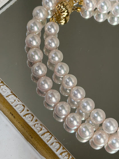 Top Class PSL Certified Aurora Rose 7mm Japanese Akoya Pearl Beaded Necklace K14YG