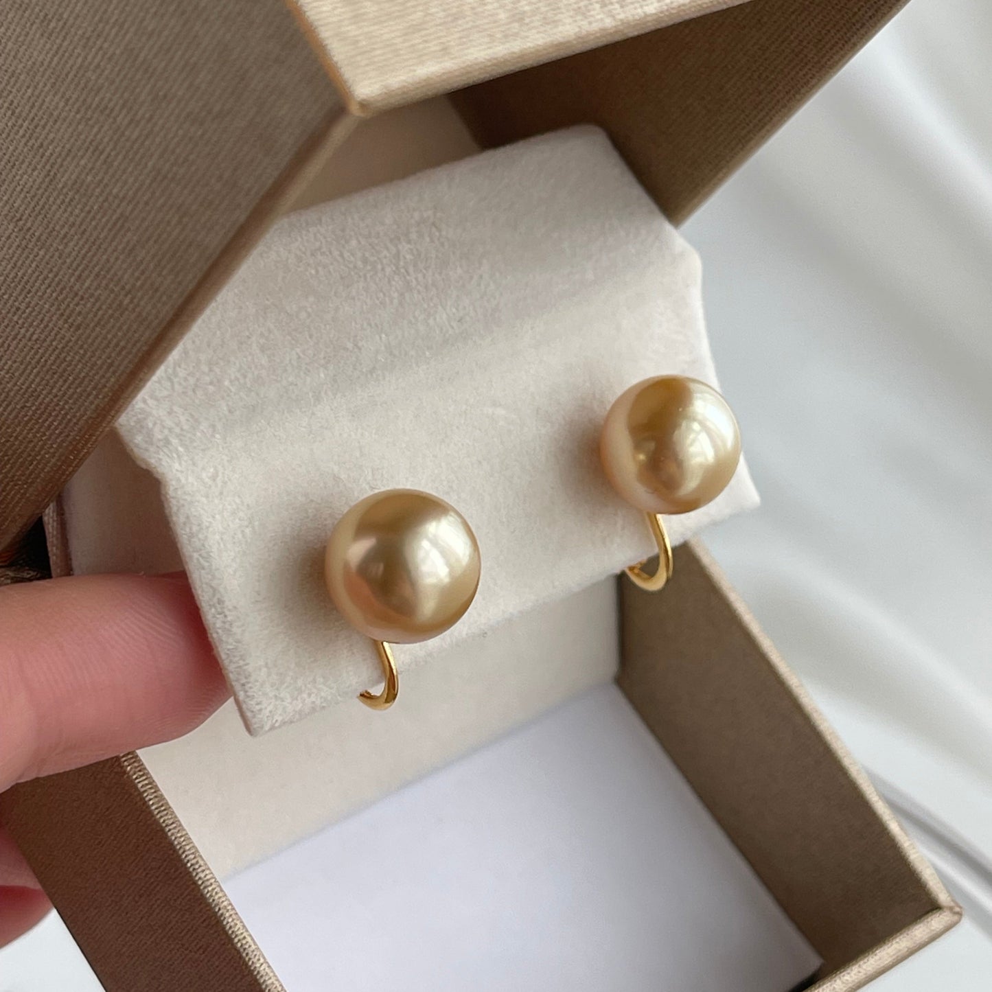 Pierced/Clip-On Type | 10mm Golden South Sea Pearl Stud Earrings