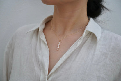 4.5mm Akoya Pearl Bar Pendant Necklace 10K Yellow Gold - KOKOPEARLJEWELRY - 3
