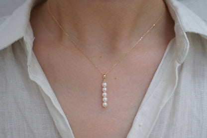 4.5mm Akoya Pearl Bar Pendant Necklace 10K Yellow Gold - KOKOPEARLJEWELRY - 2