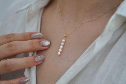 4.5mm Akoya Pearl Bar Pendant Necklace 10K Yellow Gold - KOKOPEARLJEWELRY - 4