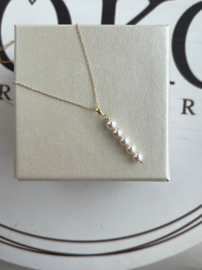 4.5mm Akoya Pearl Bar Pendant Necklace 10K Yellow Gold - KOKOPEARLJEWELRY - 5
