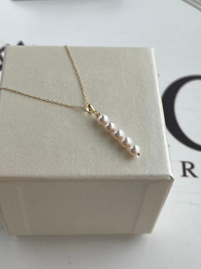 4.5mm Akoya Pearl Bar Pendant Necklace 10K Yellow Gold - KOKOPEARLJEWELRY - 6