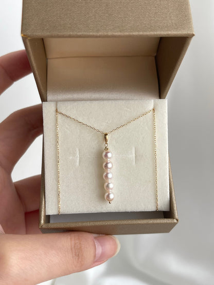 4.5mm Akoya Pearl Bar Pendant Necklace 10K Yellow Gold - KOKOPEARLJEWELRY - 7