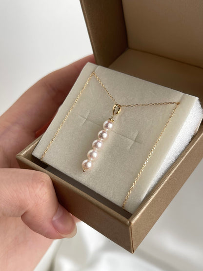 4.5mm Akoya Pearl Bar Pendant Necklace 10K Yellow Gold - KOKOPEARLJEWELRY - 9