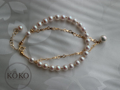 4.5mm Akoya Pearl Beaded 18K Yellow Gold Chain Double Layered Bracelet - KOKOPEARLJEWELRY - 4