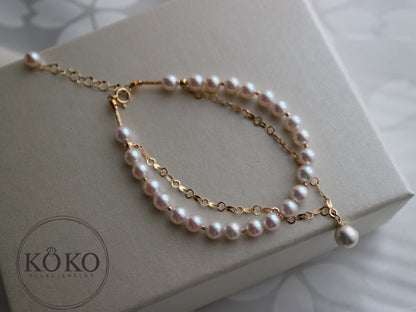 4.5mm Akoya Pearl Beaded 18K Yellow Gold Chain Double Layered Bracelet - KOKOPEARLJEWELRY - 5