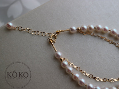 4.5mm Akoya Pearl Beaded 18K Yellow Gold Chain Double Layered Bracelet - KOKOPEARLJEWELRY - 7