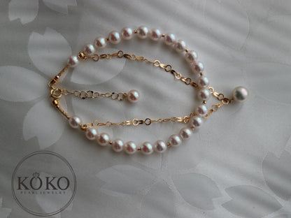 4.5mm Akoya Pearl Beaded 18K Yellow Gold Chain Double Layered Bracelet - KOKOPEARLJEWELRY - 8