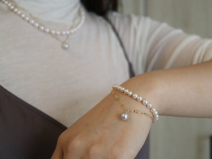 4.5mm Akoya Pearl Beaded 18K Yellow Gold Chain Double Layered Bracelet - KOKOPEARLJEWELRY - 2