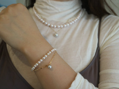 4.5mm Akoya Pearl Beaded 18K Yellow Gold Chain Double Layered Bracelet - KOKOPEARLJEWELRY - 3