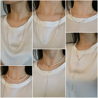 4.5mm Akoya Pearl ＆ 18K Gold Paperclip Link Chain Long Necklace - KOKOPEARLJEWELRY - 2