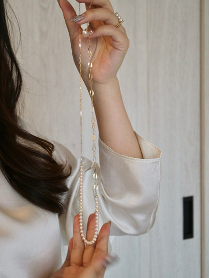 4.5mm Akoya Pearl ＆ 18K Gold Paperclip Link Chain Long Necklace - KOKOPEARLJEWELRY - 3