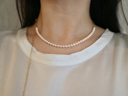 4.5mm Akoya Pearl ＆ 18K Gold Paperclip Link Chain Long Necklace - KOKOPEARLJEWELRY - 4