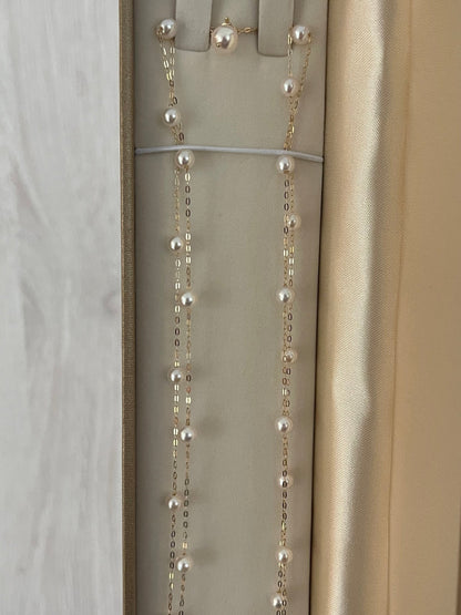 90cm 4.5mm Akoya Pearl Station Long Necklace 18K Yellow Gold - KOKOPEARLJEWELRY - 10
