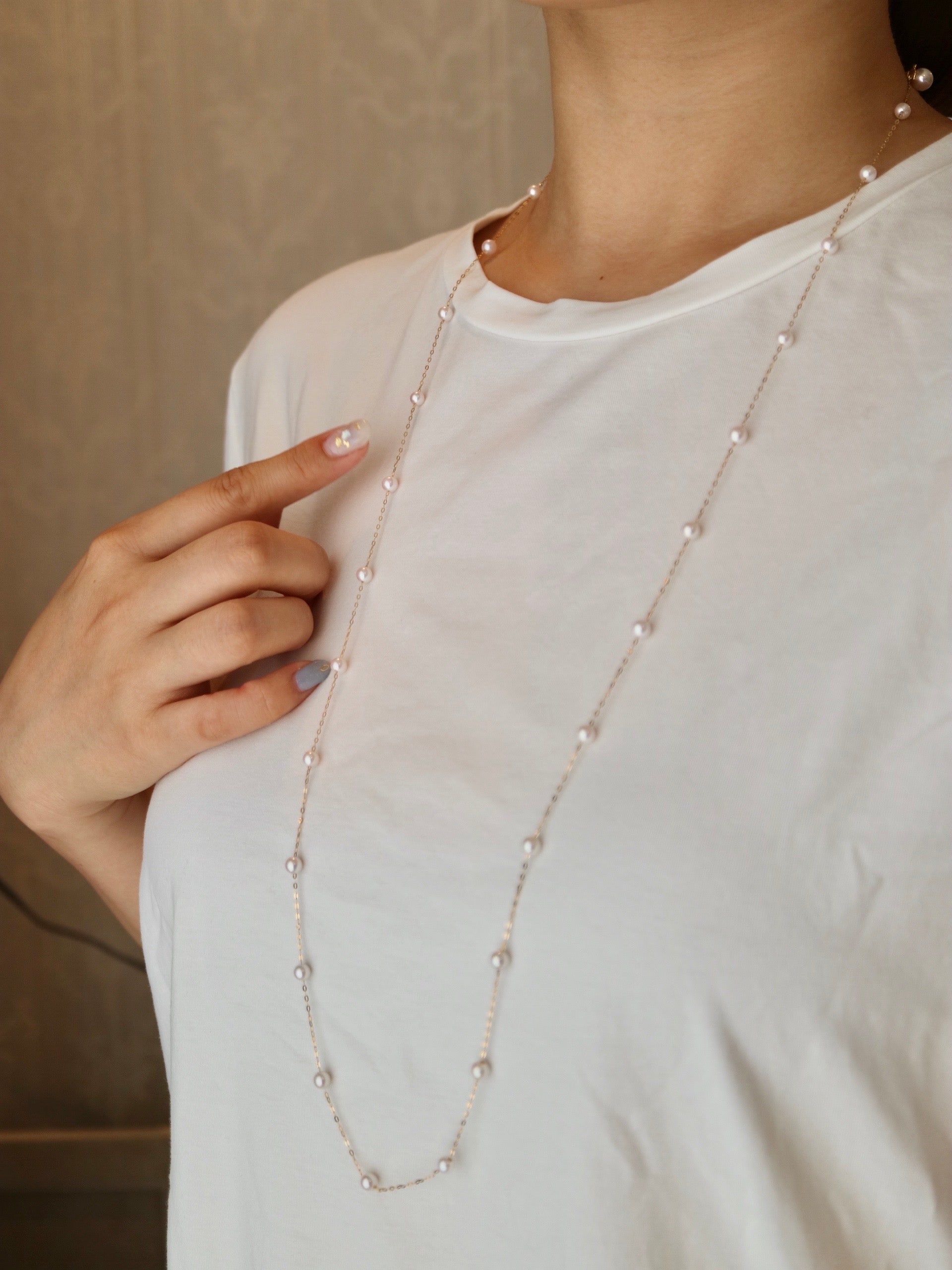 90cm 4.5mm Akoya珍珠点缀长项链 18K黄金 - KOKOPEARLJEWELRY - 3
