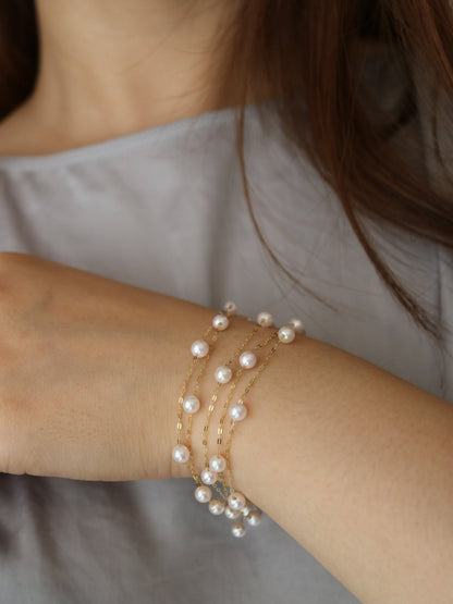 90cm 4.5mm Akoya Pearl Station Long Necklace 18K Yellow Gold - KOKOPEARLJEWELRY - 6