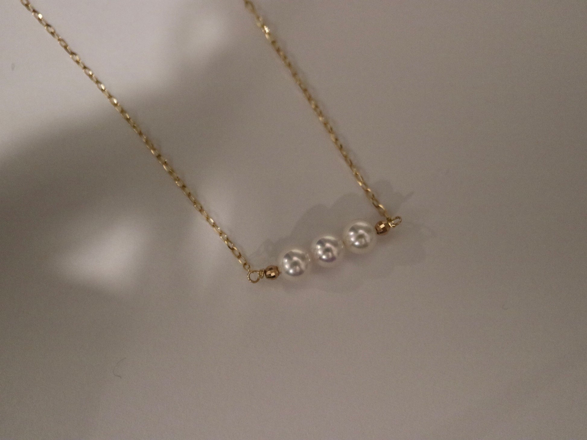 4.5mm Akoya Pearl Three Pearl Bar Pendant Necklace 10K Yellow Gold - KOKOPEARLJEWELRY - 6