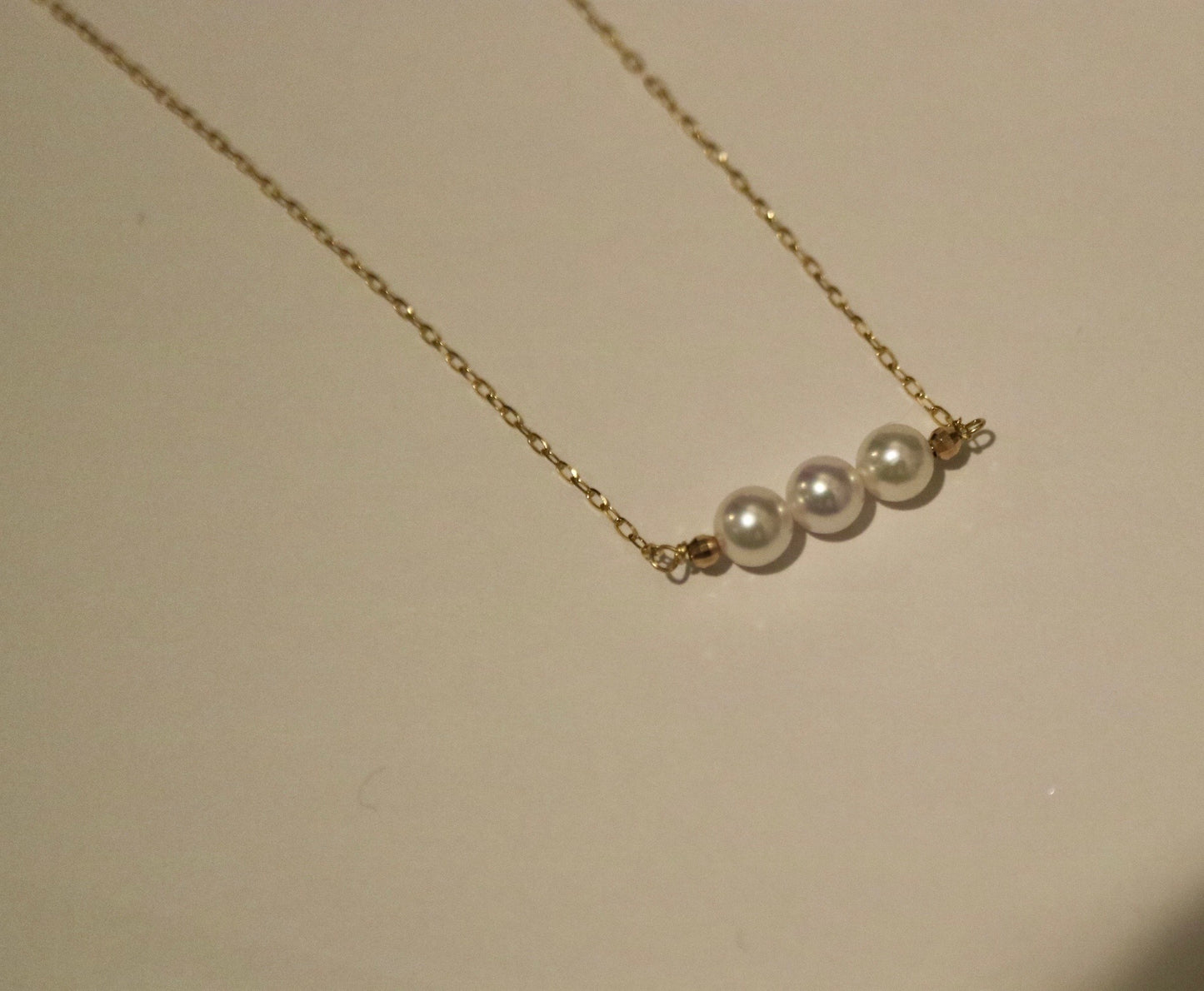 4.5mm Akoya Pearl Three Pearl Bar Pendant Necklace 10K Yellow Gold - KOKOPEARLJEWELRY - 4