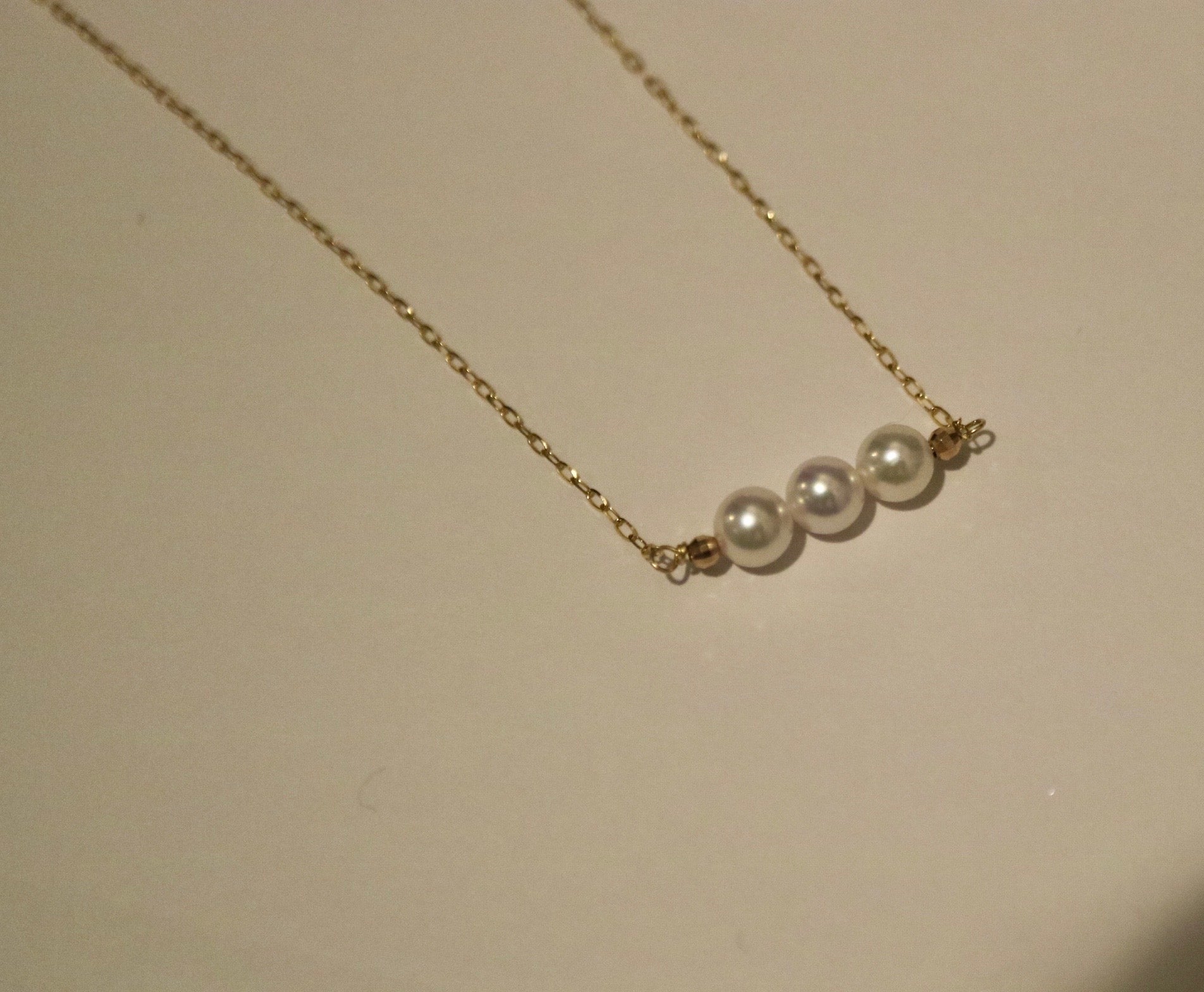 4.5mm Akoya Pearl Three Pearl Bar Pendant Necklace 10K Yellow Gold - KOKOPEARLJEWELRY - 4