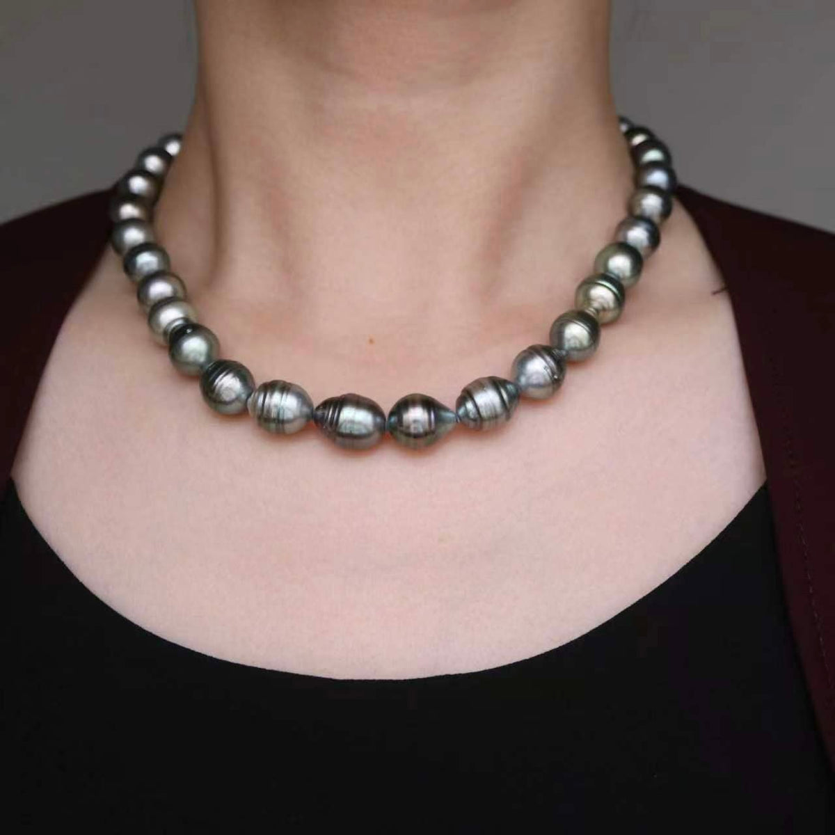 10.0-11.5mm Natural Circle Baroque Tahitian Pearl Beaded Necklace