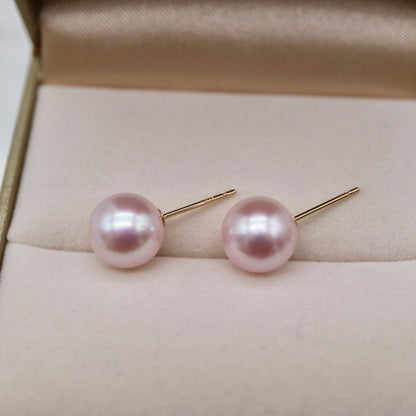 Rare 9mm Sakura Pink Akoya Pearl Stud Earrings K18YG Clip Earrings Available