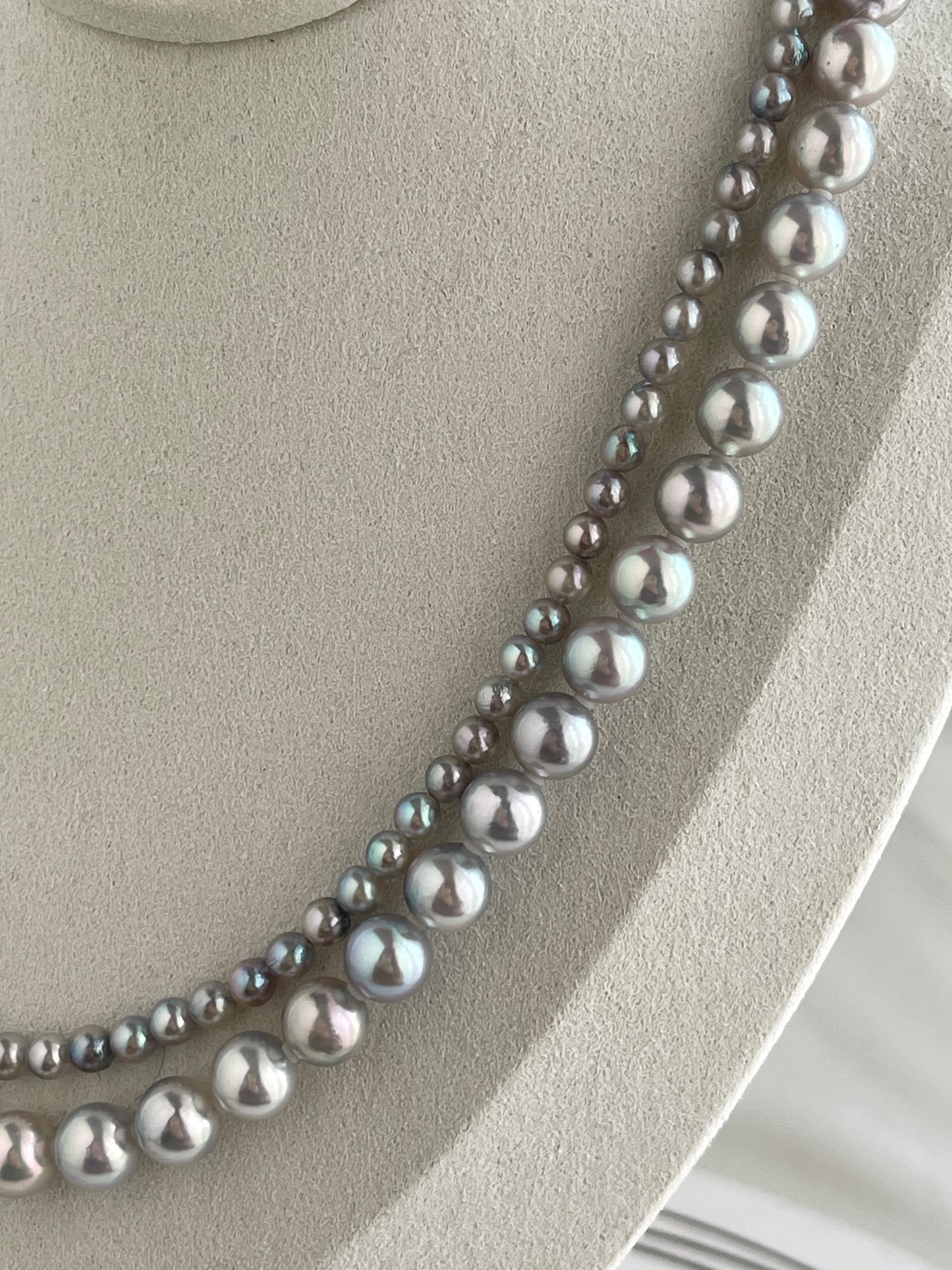 4+7mm ナチュラル シルバー ブルー バロック アコヤ パール ダブルレイヤー ストランド ネックレス