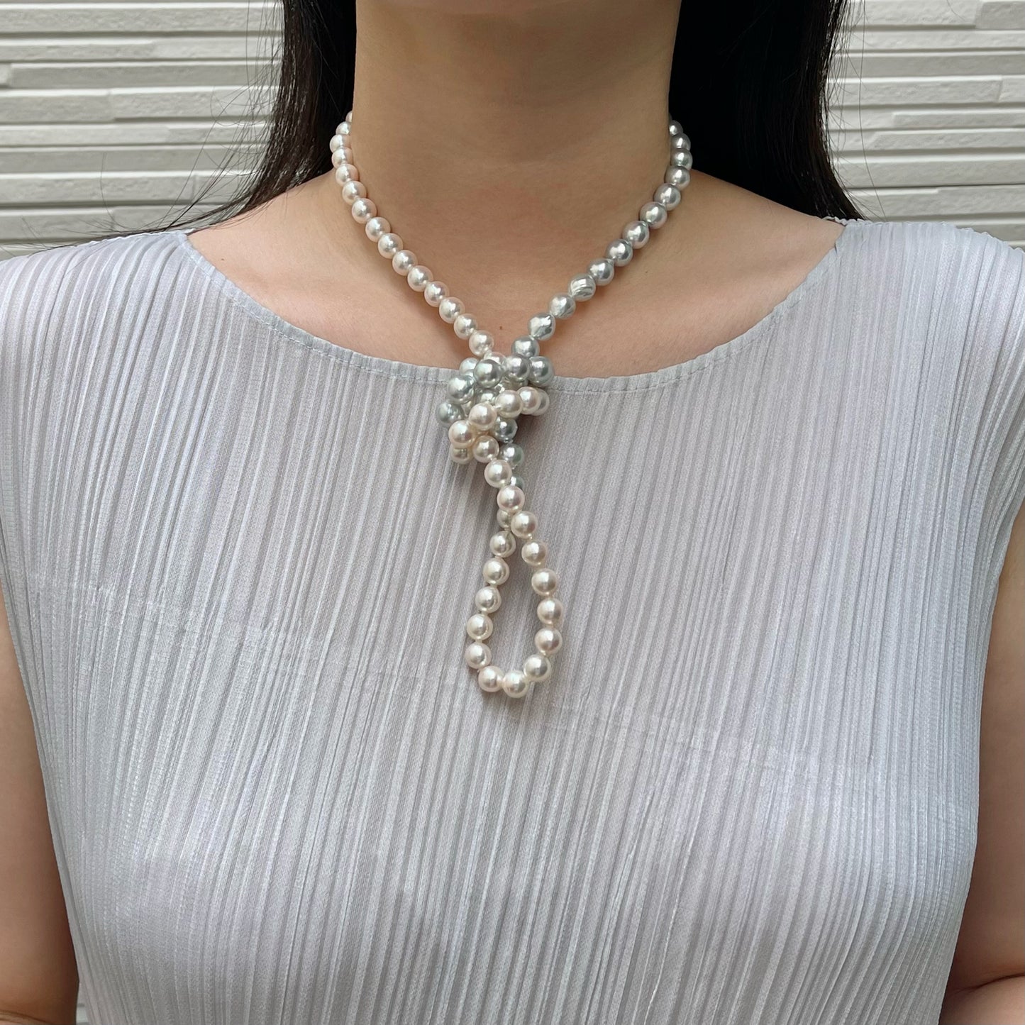 81cm ダブルカラー バロックシェイプ 8.5mm アコヤ真珠 ロングストランドネックレス