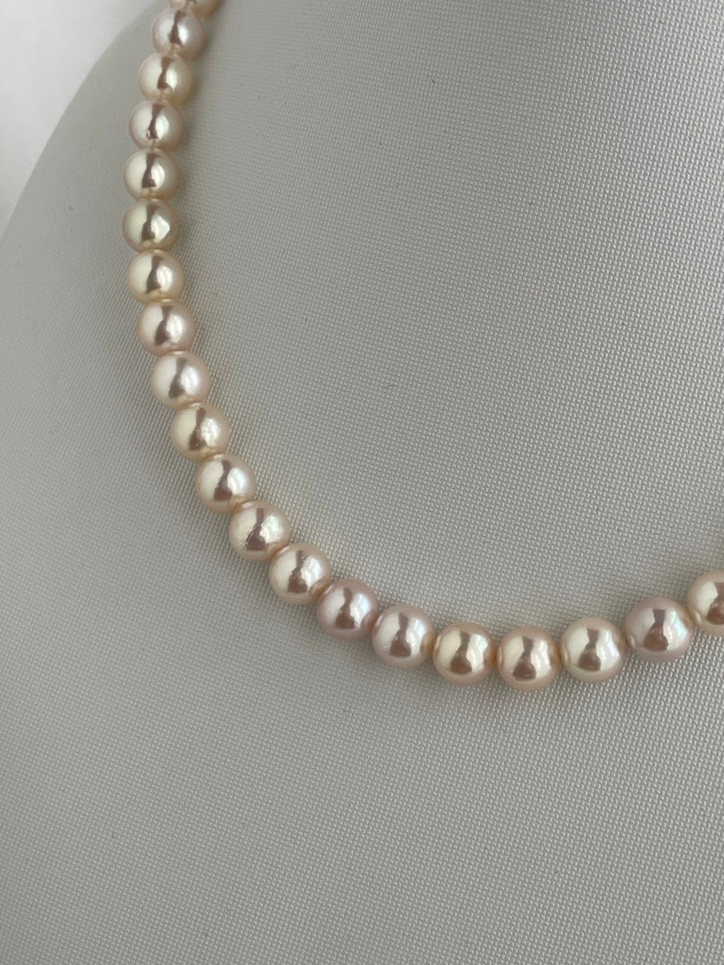 Only One in Stock | Rare Peach - Pink Tone 7.5mm Akoya Pearl Strand Necklace - KOKOPEARLJEWELRY - 6