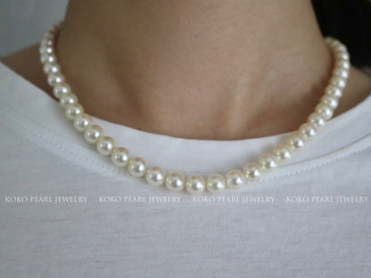 6.5mm Light Champagne Golden Akoya Pearl Strand Necklace 18K Yellow Gold