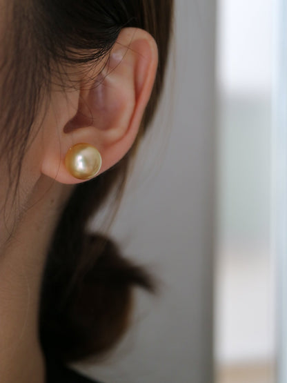Clip Earrings Available | 10mm Golden South Sea Pearl Stud Earrings - KOKOPEARLJEWELRY - 3