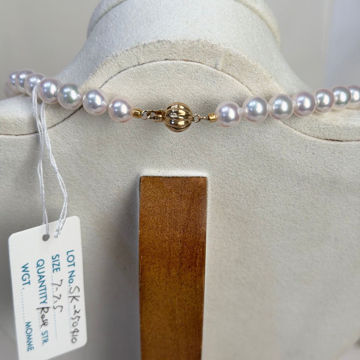 Top Class PSL Certified Aurora Rose 7mm Japanese Akoya Pearl Beaded Necklace K14YG