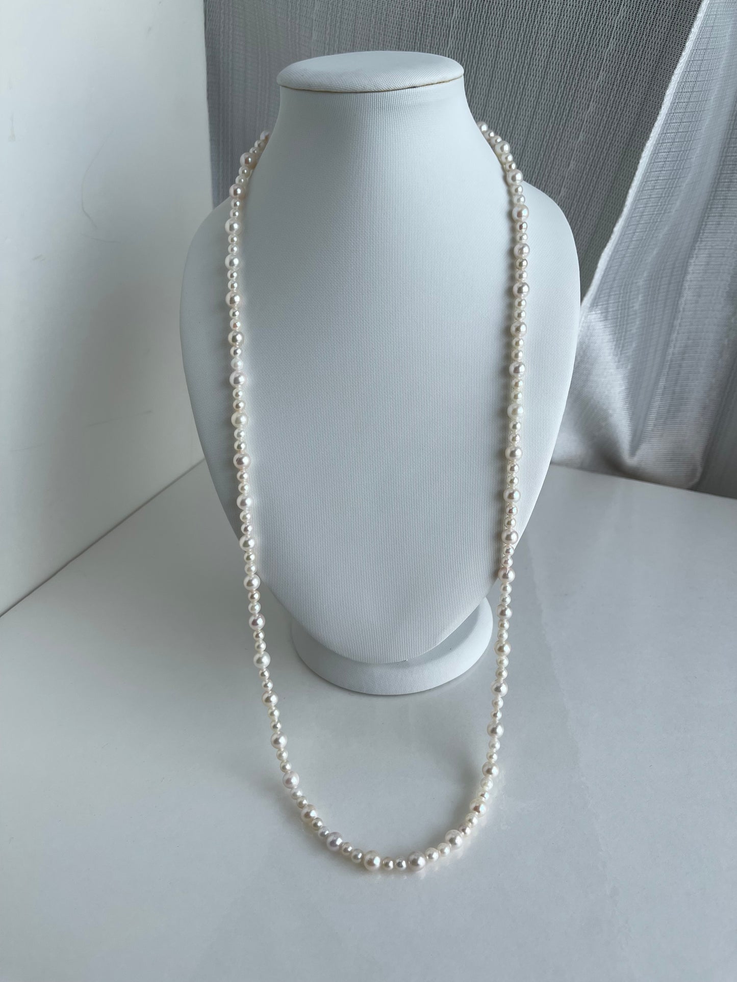 80cm Gradient Size 4.5+6.5mm White Akoya Pearl Beads Necklace