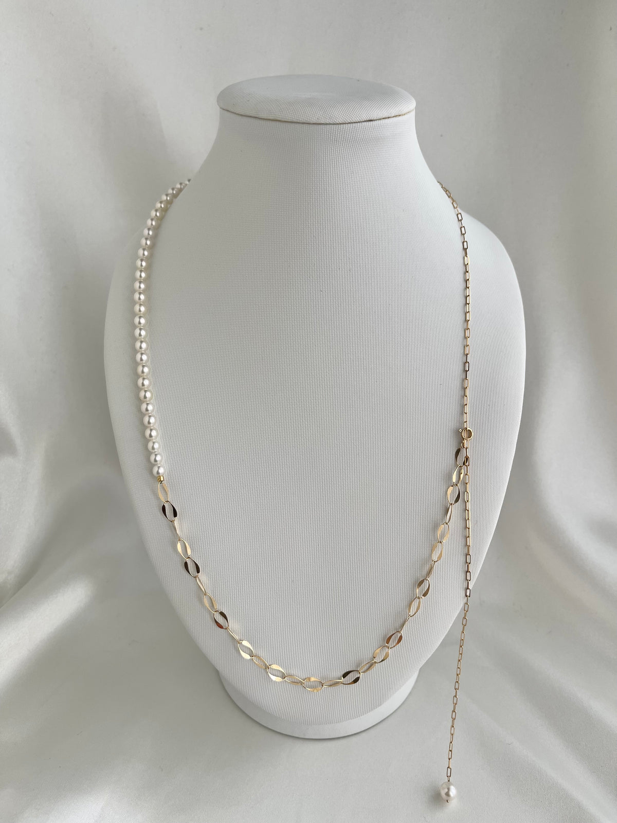 4.5mm Akoya Pearl ＆ 18K Gold Paperclip Link Chain Long Necklace
