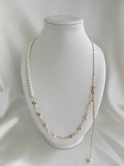 4.5mm Akoya Pearl ＆ 18K Gold Paperclip Link Chain Long Necklace - KOKOPEARLJEWELRY - 14