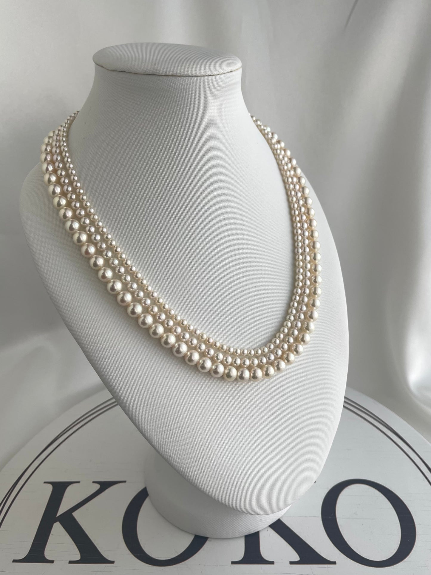 Triple Layered Light Creamy Akoya Pearl Necklace - KOKOPEARLJEWELRY - 5
