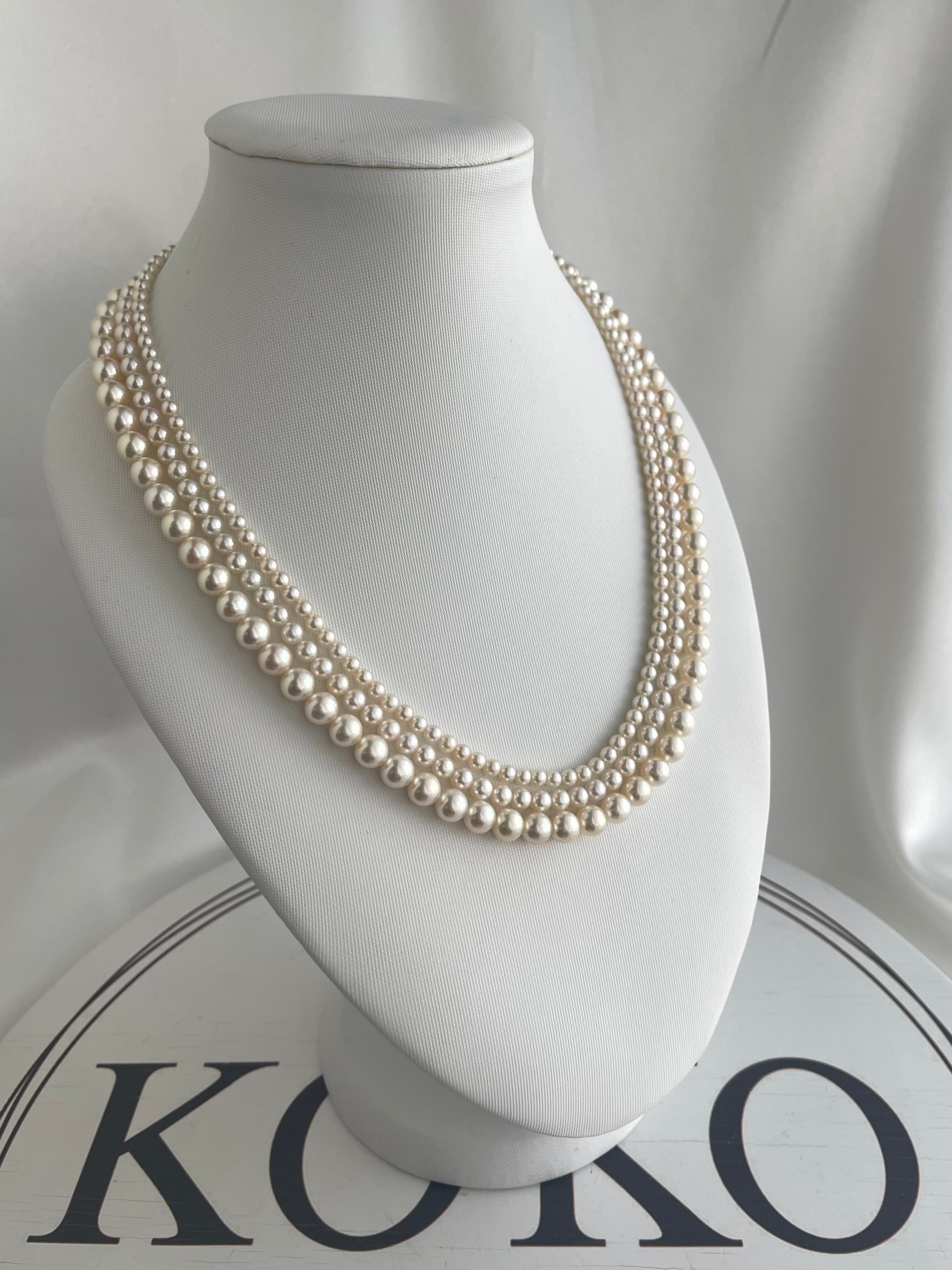 Triple Layered Light Creamy Akoya Pearl Necklace - KOKOPEARLJEWELRY - 5