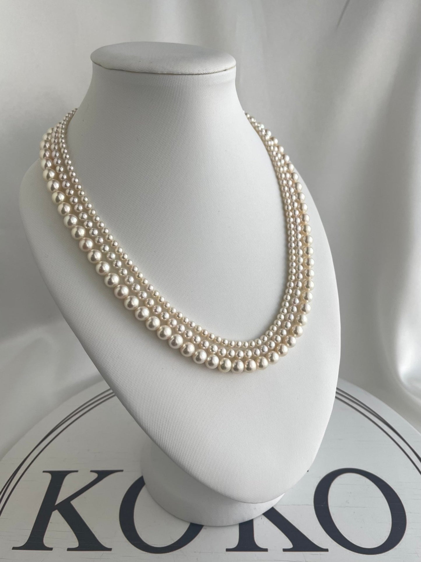 Triple Layered Light Creamy Akoya Pearl Necklace - KOKOPEARLJEWELRY - 5