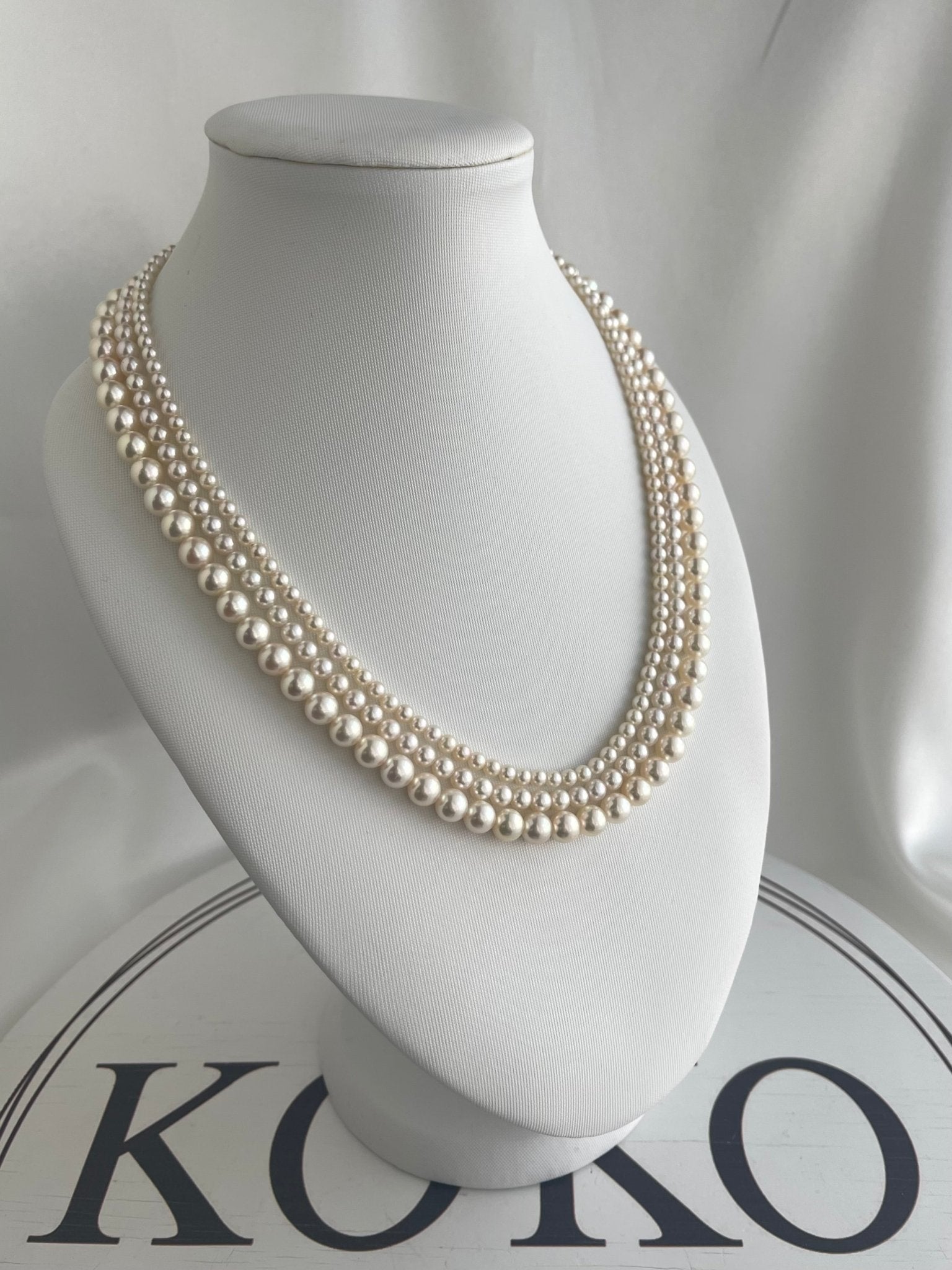 Triple Layered Light Creamy Akoya Pearl Necklace - KOKOPEARLJEWELRY - 5