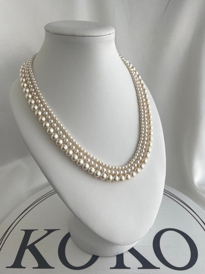 Triple Layered Light Creamy Akoya Pearl Necklace - KOKOPEARLJEWELRY - 5